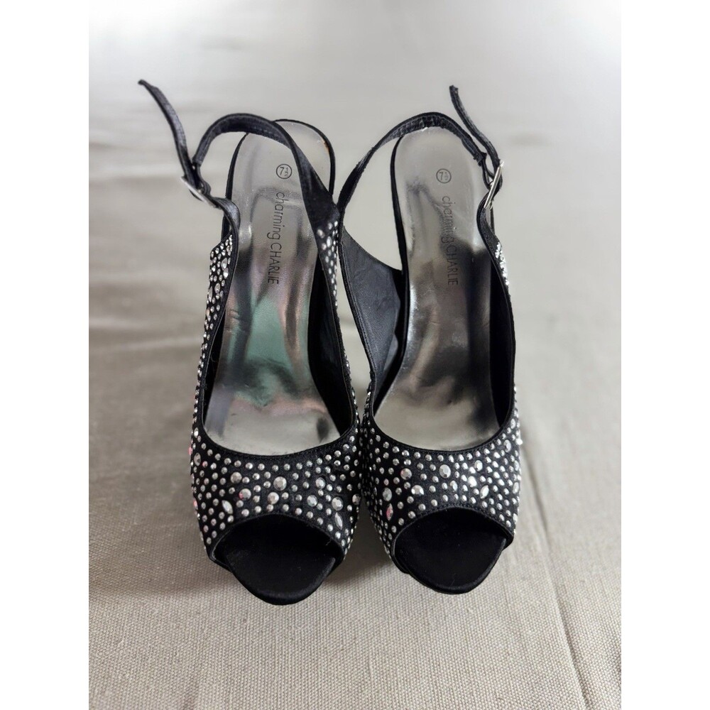 Charming Charlie Black Stilettos with Rhinestones - Size 7.5